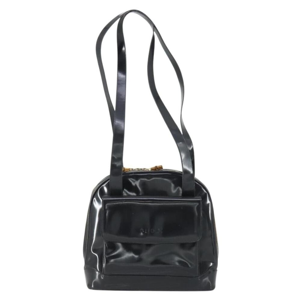 Gucci Bamboo Patent Leather Tote Bag Black
